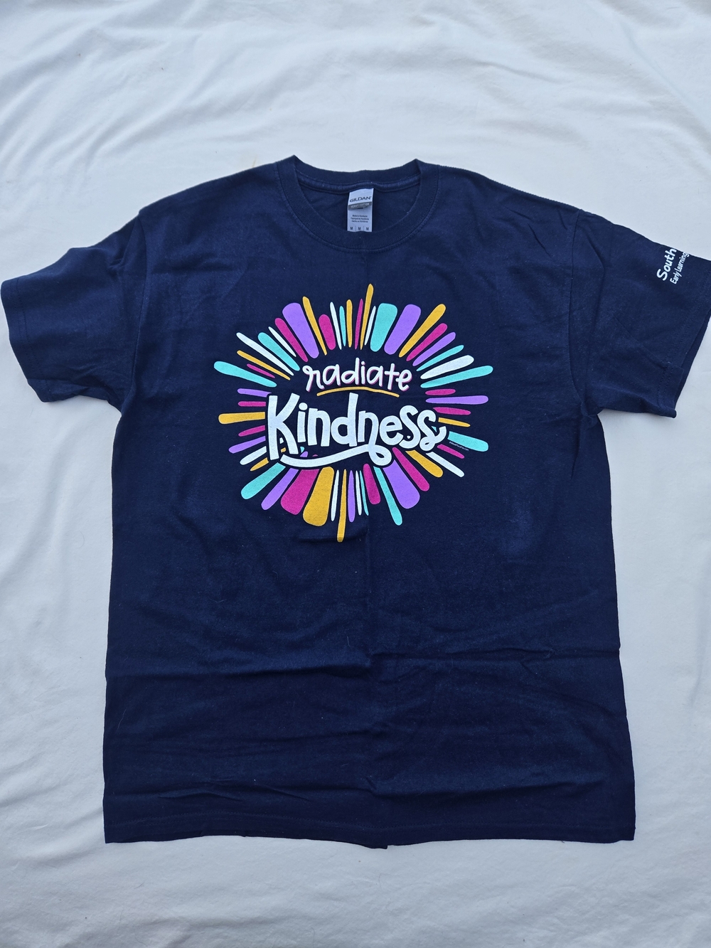 Navy T-Shirt with Radiant Kindness Burst Graphic